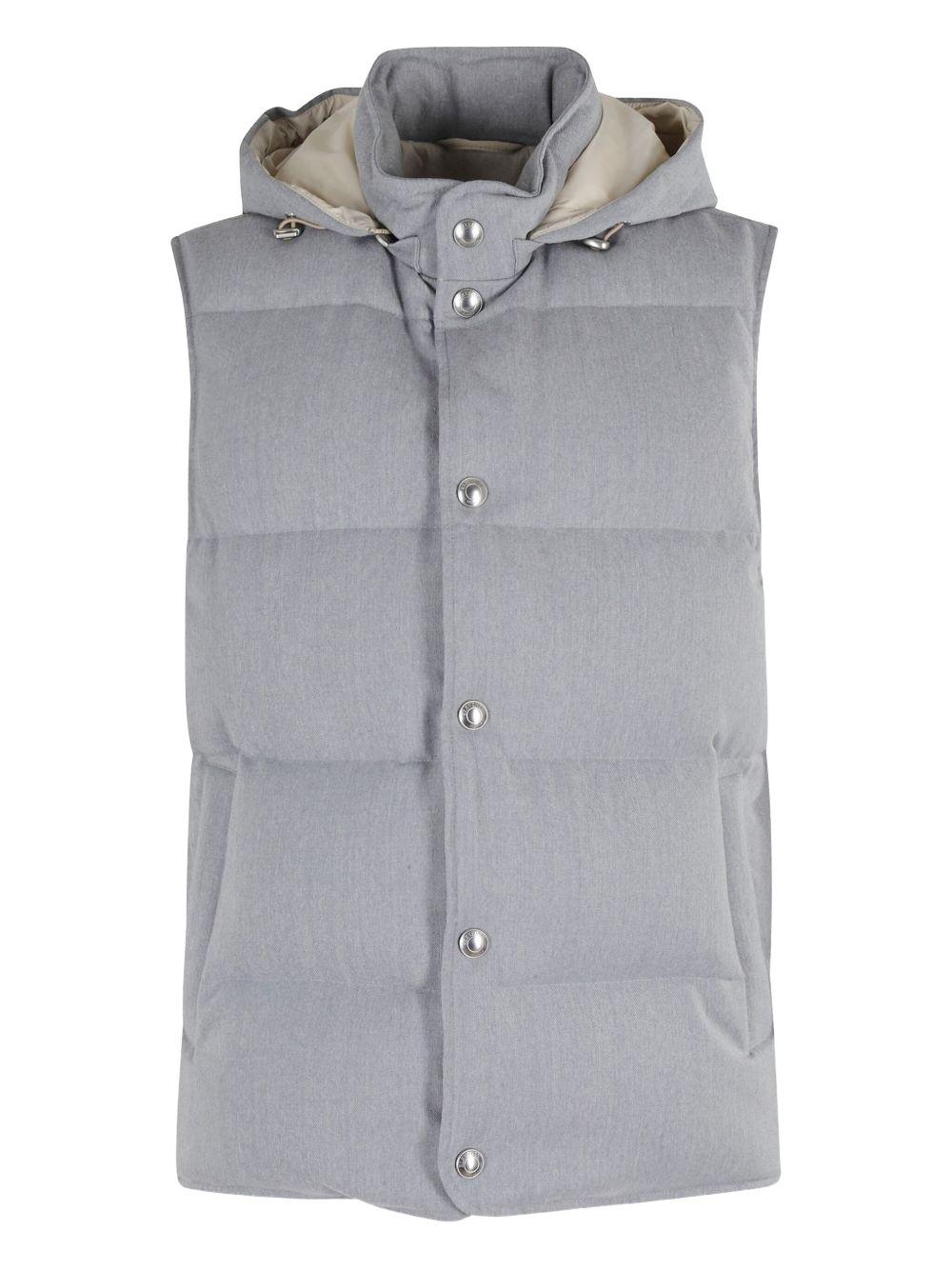 Gilet trapuntato grigio con cappuccio 