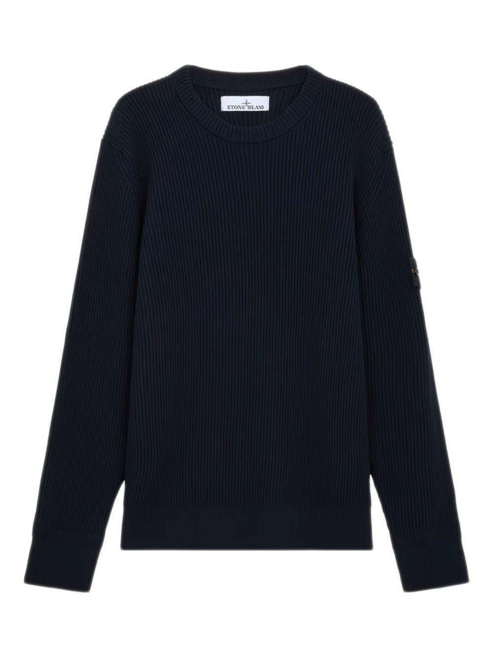 Maglione navy a coste con applicazione logo