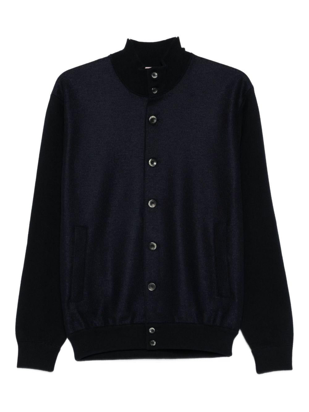 Cardigan blu a collo alto con bottoni 