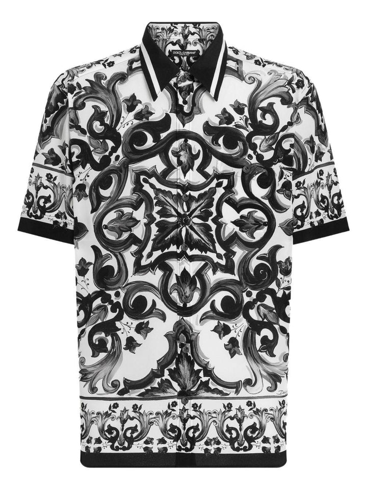 Camicia nera in seta con stampa 