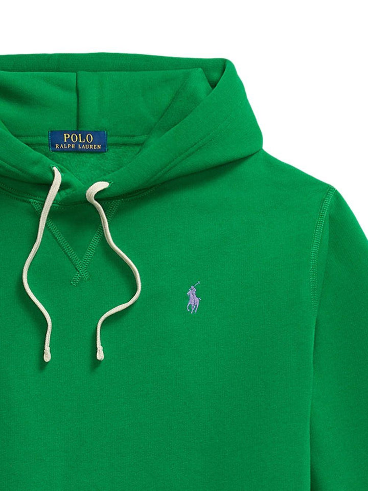 Felpa verde con cappuccio e logo ricamato 