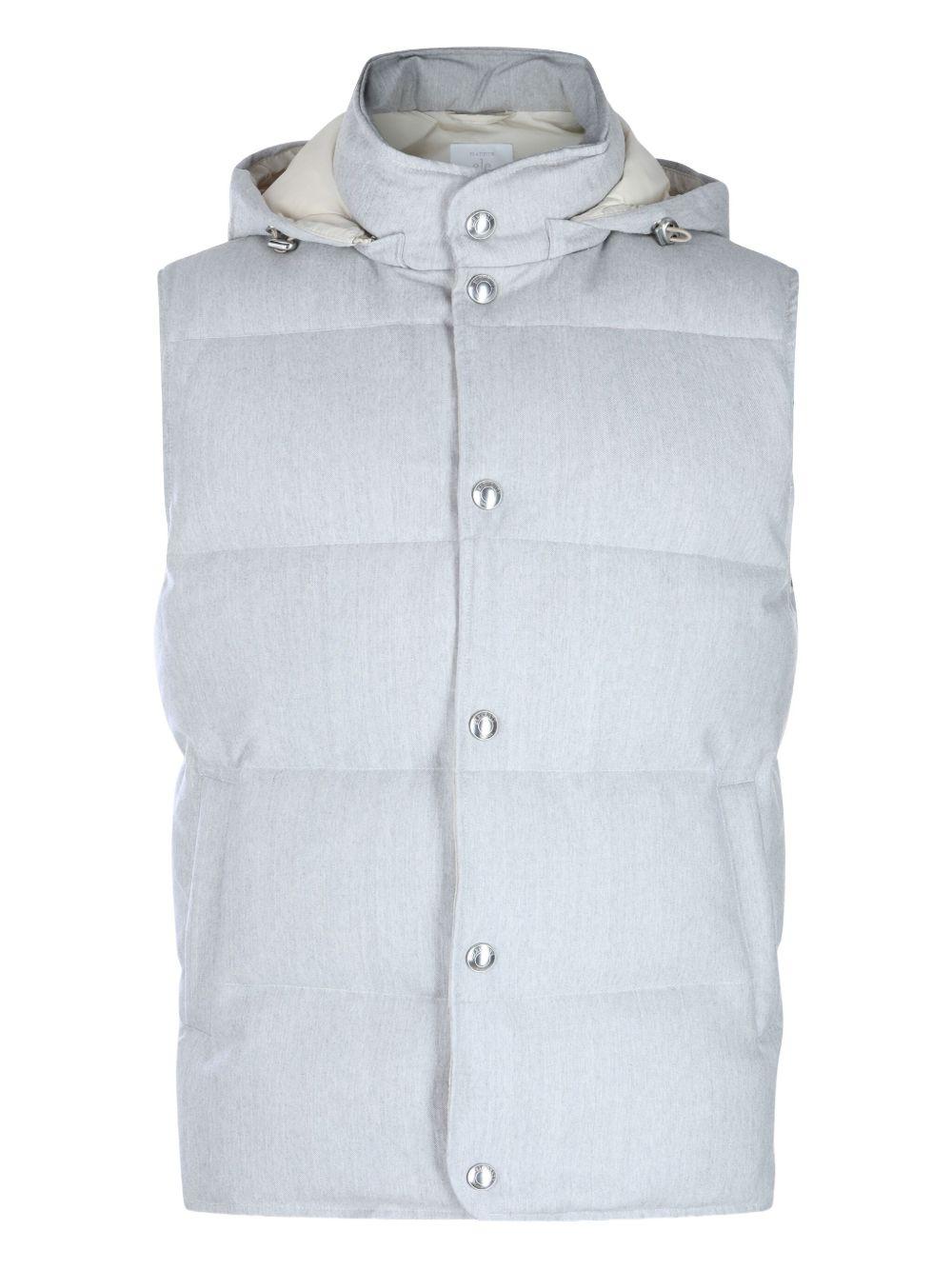 Gilet trapuntato grigio con cappuccio 