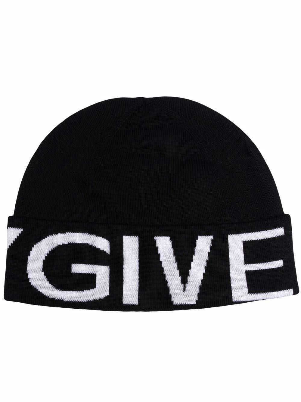 cappello nero con logo intarsiato bianco 