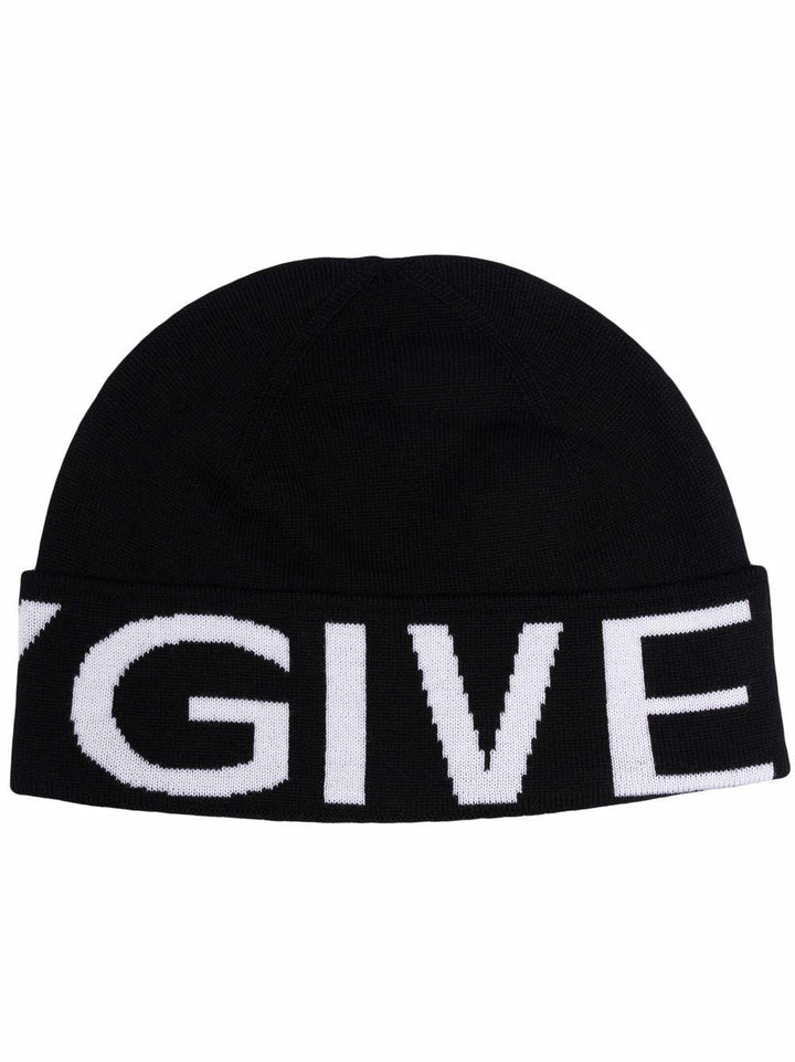 cappello nero con logo intarsiato bianco 