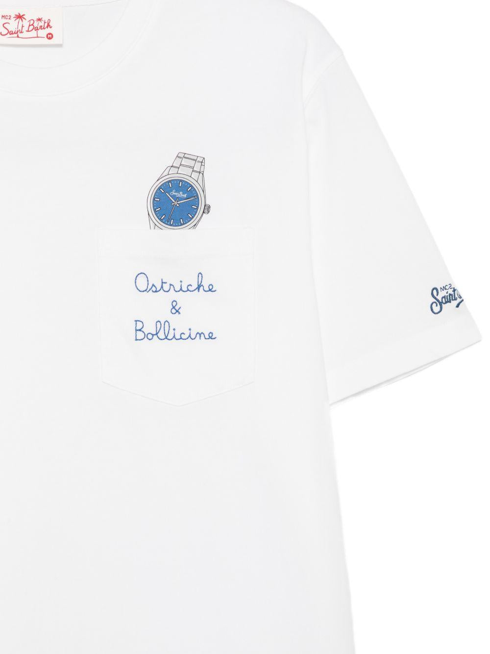 T-shirt bianca con taschino sul petto e ricamo 
