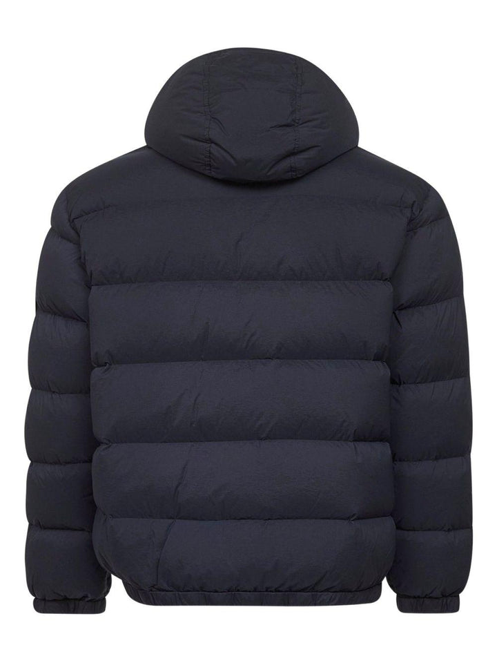 Giacca imbottita blu con cappuccio e zip doppio cursore 