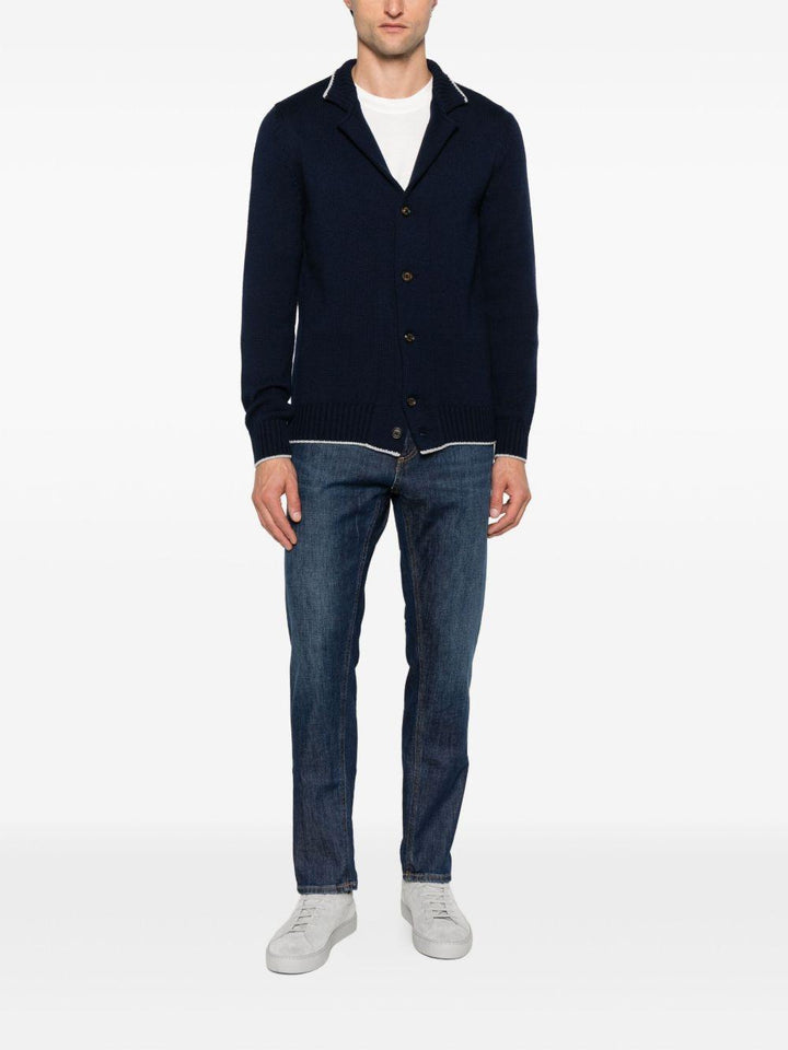 Cardigan blu navy a coste con bottoni e collo alto 