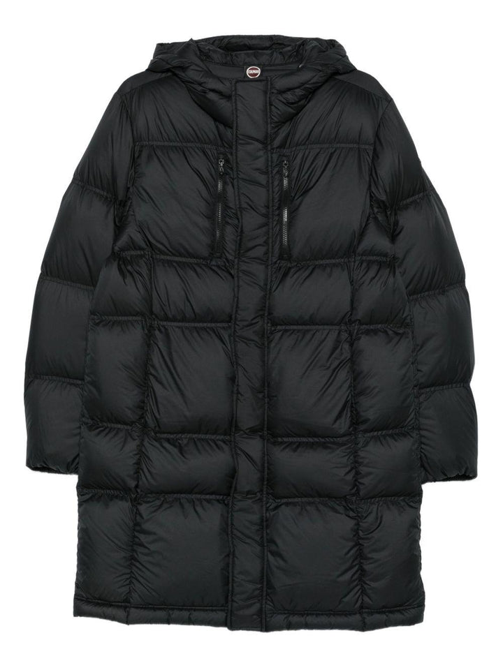 Cappotto trapuntato nero con cappuccio 