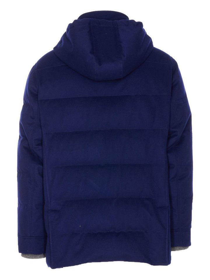 Piumino blu con cappuccio 