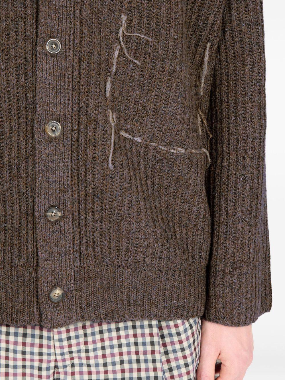 Cardigan marrone scuro in lana a coste 