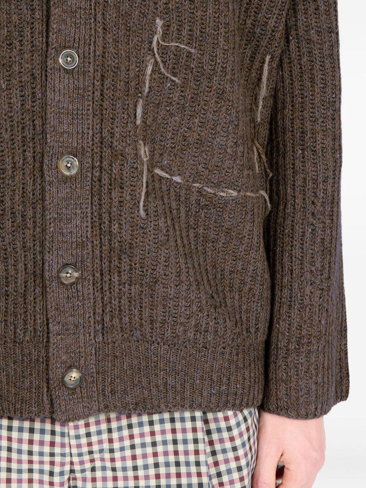 Cardigan marrone scuro in lana a coste 