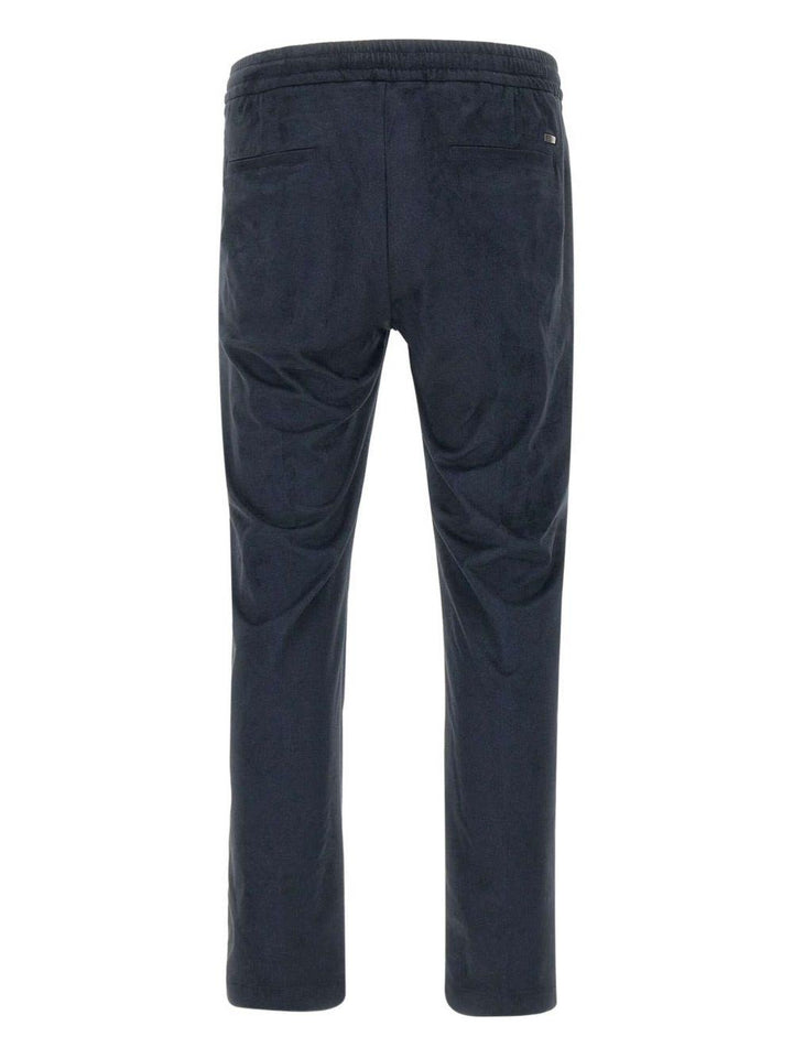 Pantaloni blu notte con pieghe e vita elasticizzata 