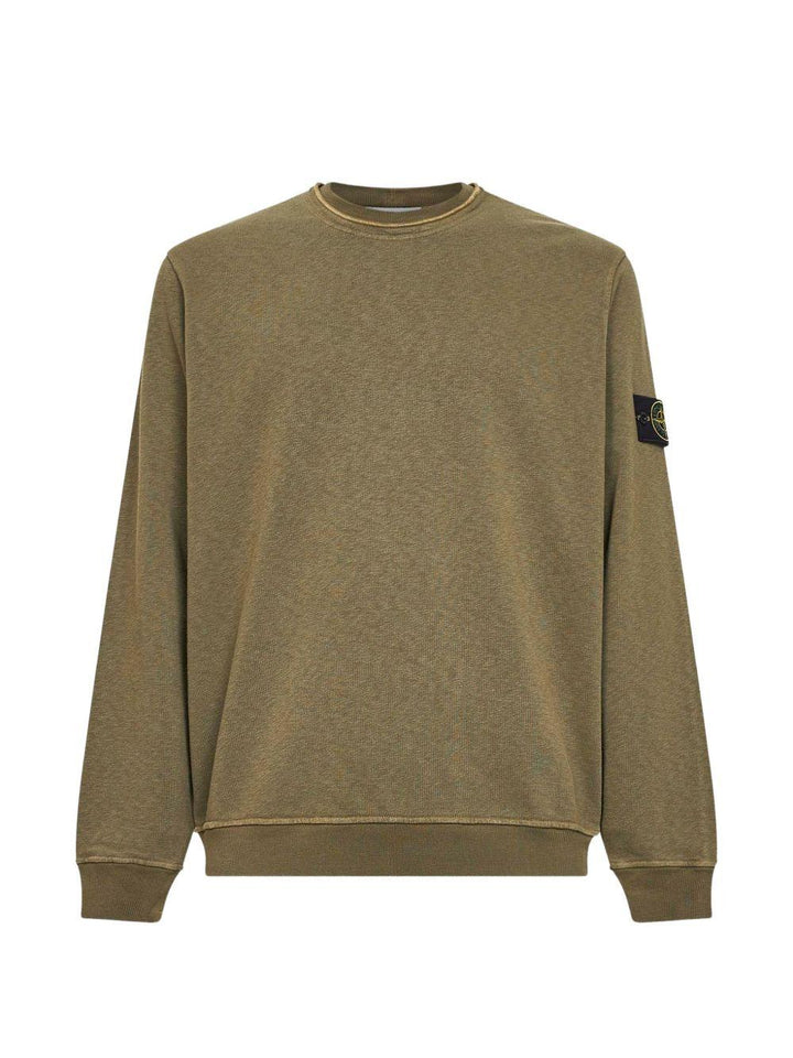 Felpa verde militare a coste con patch logo 