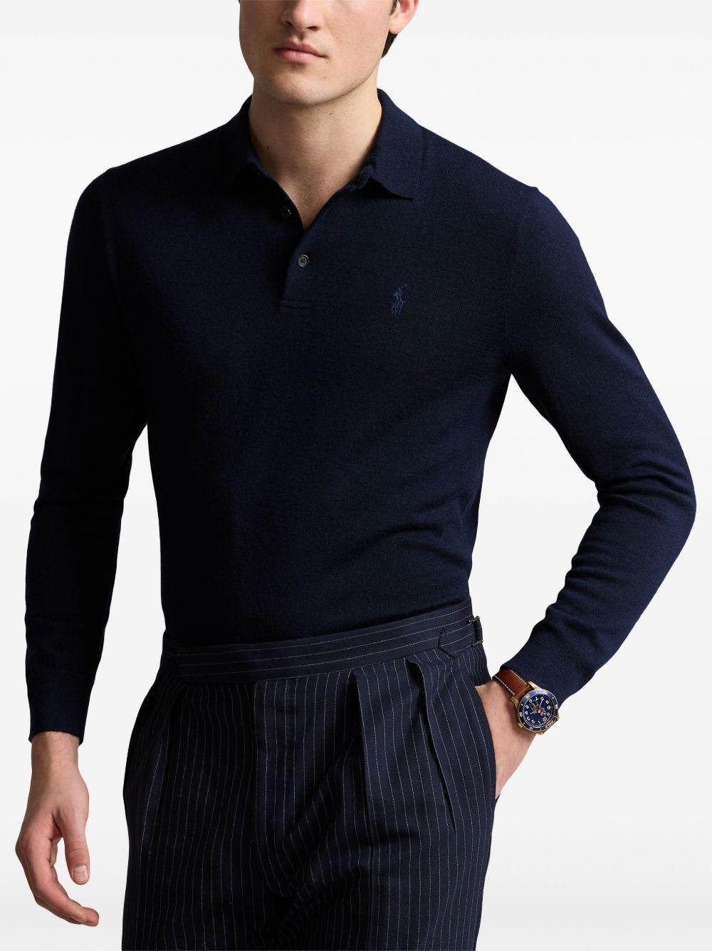 Polo blu navy a maniche lunghe 
