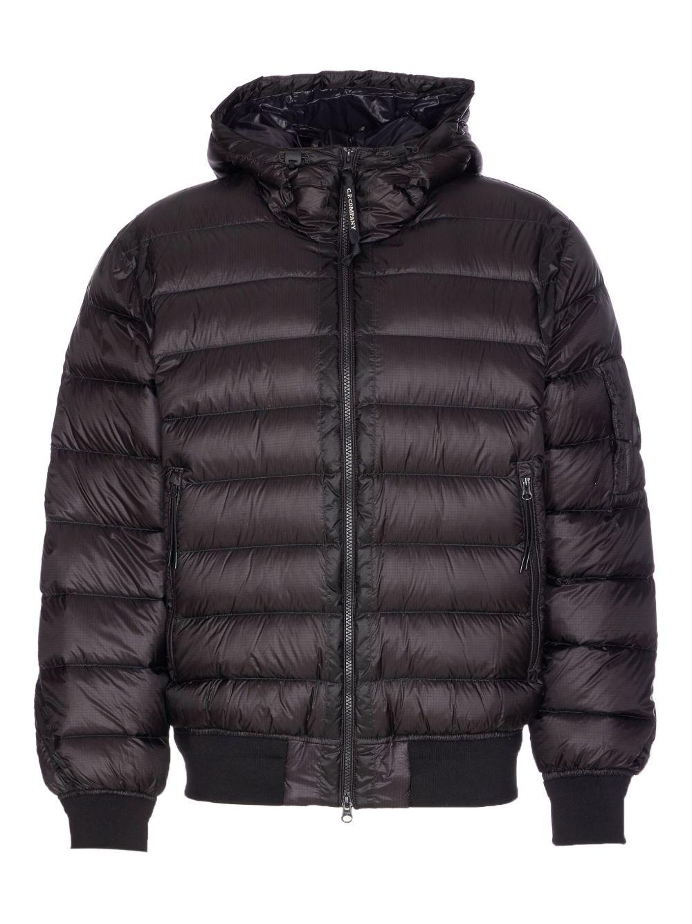 Cappotto nero imbottito con cappuccio e applicazione Compass 