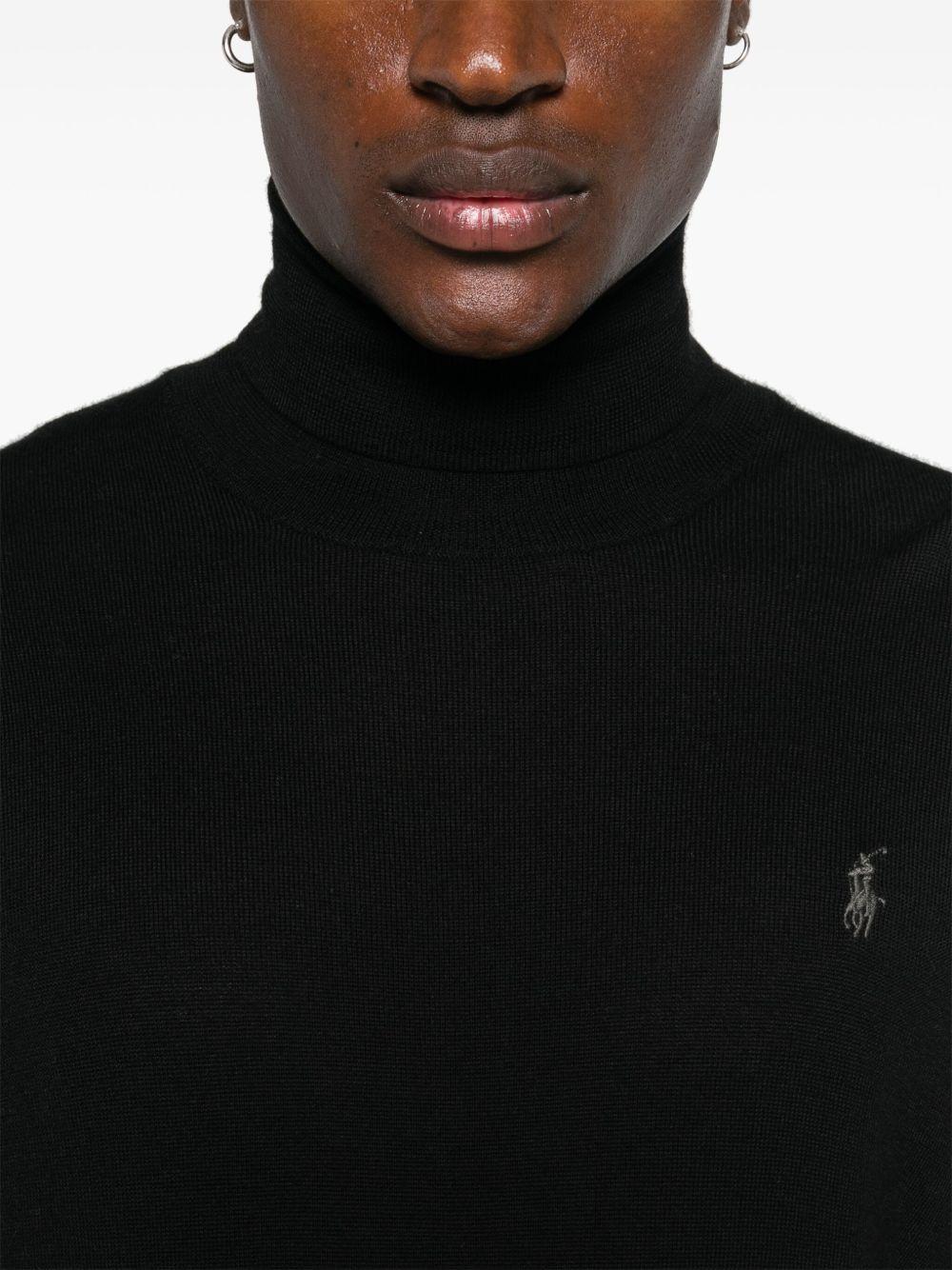 Maglione collo alto nero in lana RWS con ricamo Polo Pony 