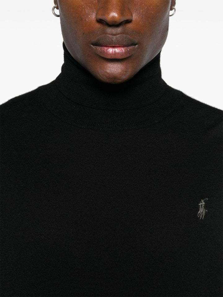 Maglione collo alto nero in lana RWS con ricamo Polo Pony 