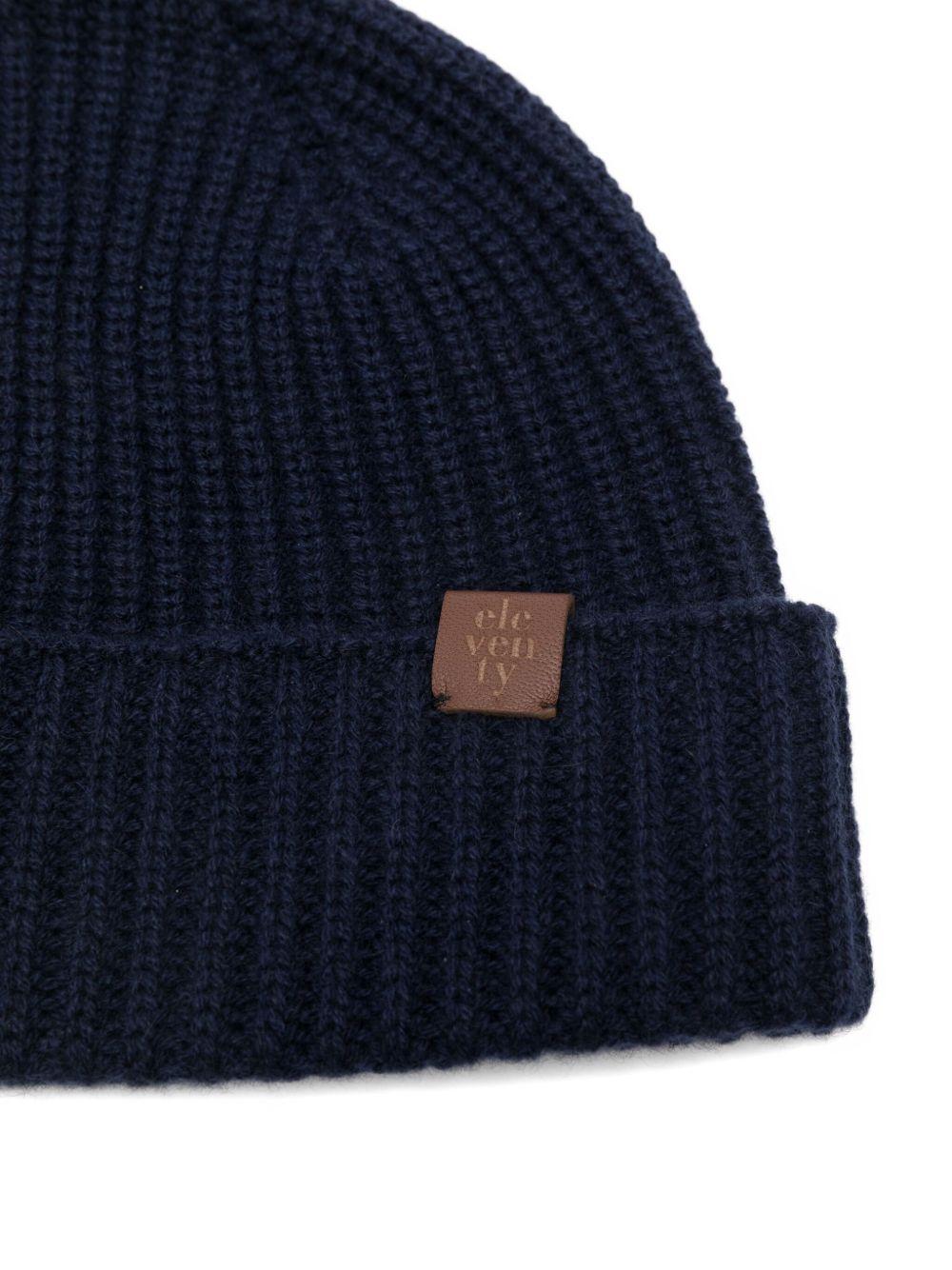 Berretto blu a coste in cashmere 