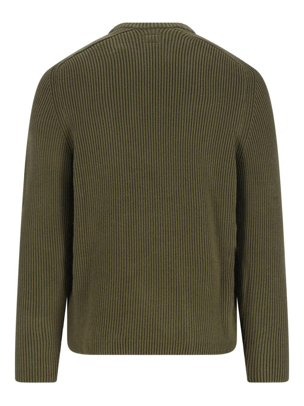 Maglione verde oliva girocollo a coste con tasca Lens