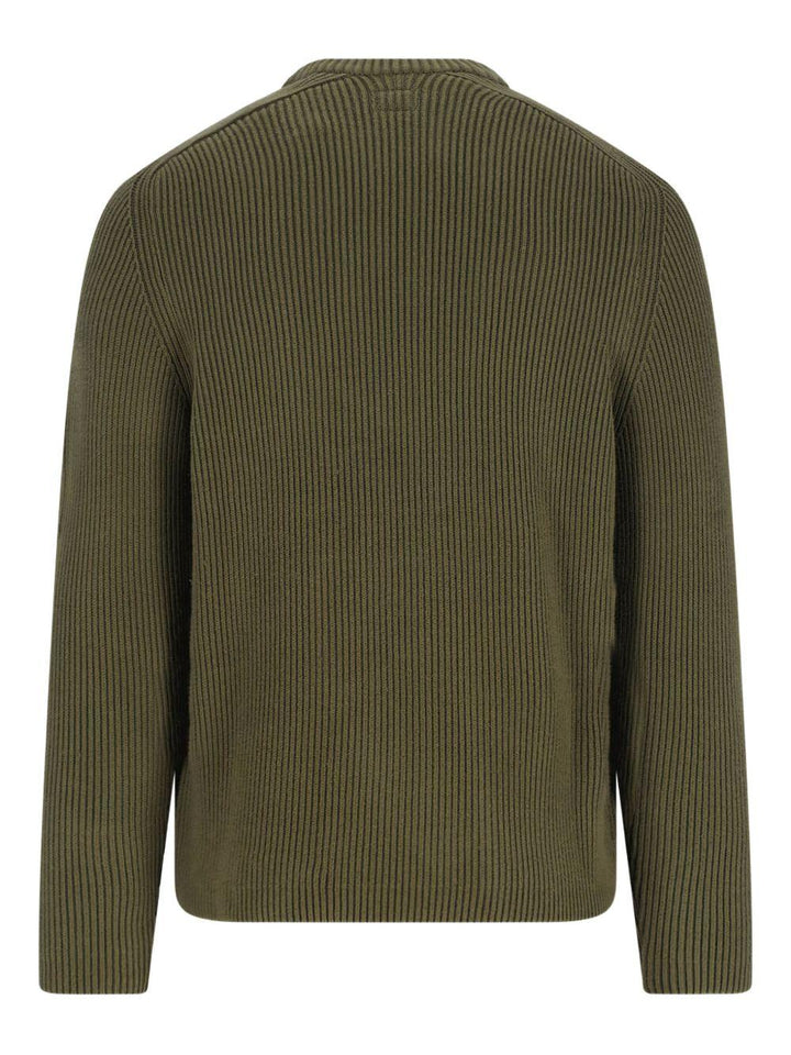 Maglione verde oliva girocollo a coste con tasca Lens