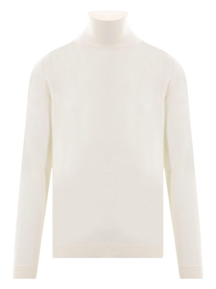 Maglione bianco opaco a collo alto in lana merino