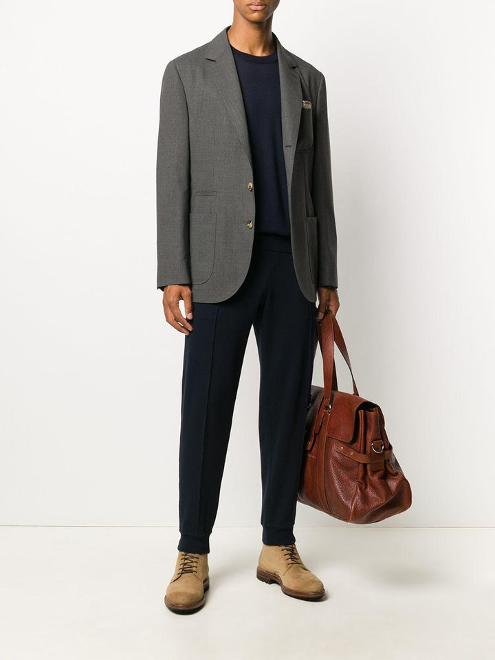 Felpa blu girocollo in lana e cashmere 
