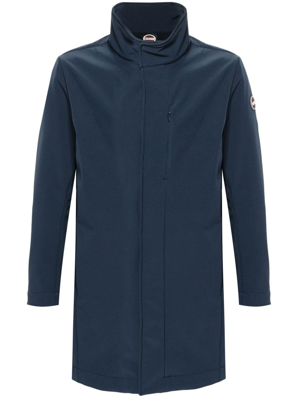 Cappotto blu navy con zip e logo gommato 