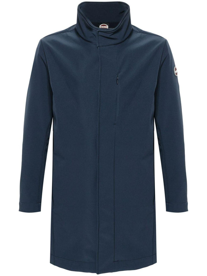 Cappotto blu navy con zip e logo gommato 