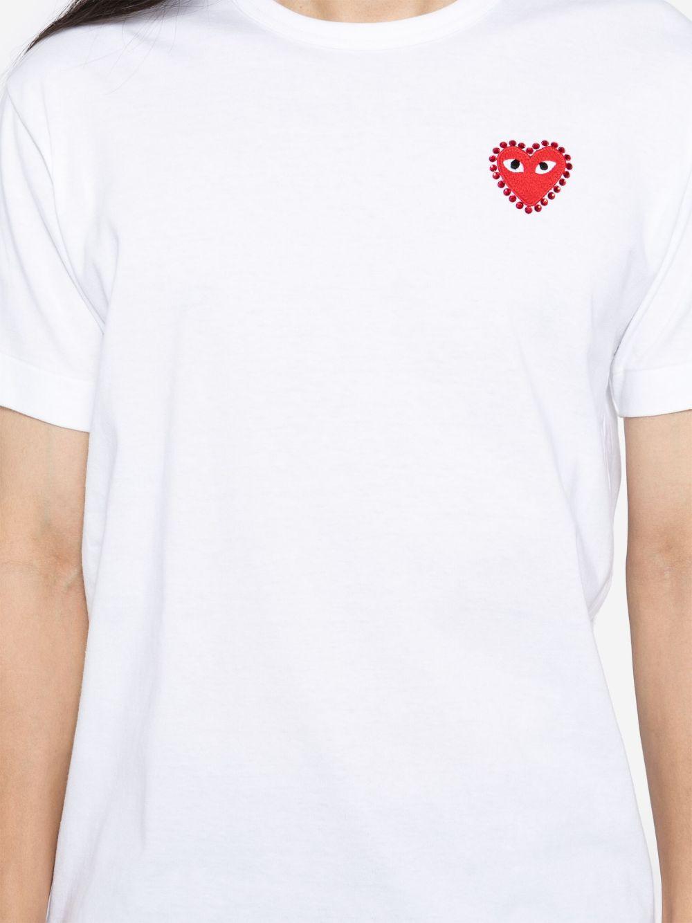 T-shirt bianca con applicazione logo e cristalli 
