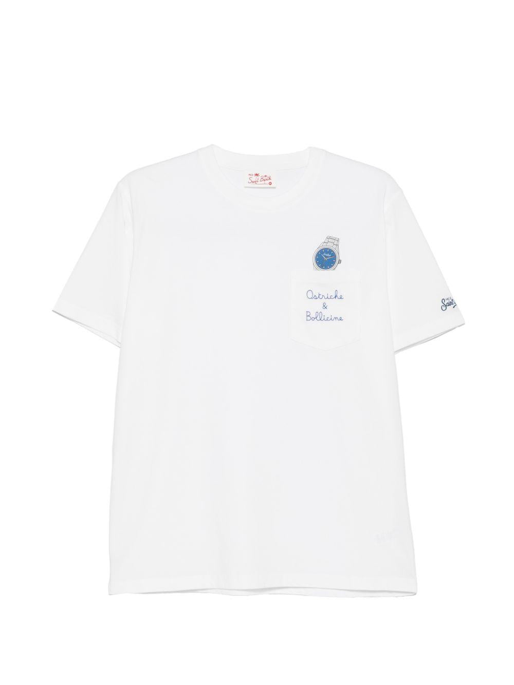 T-shirt bianca con taschino sul petto e ricamo 