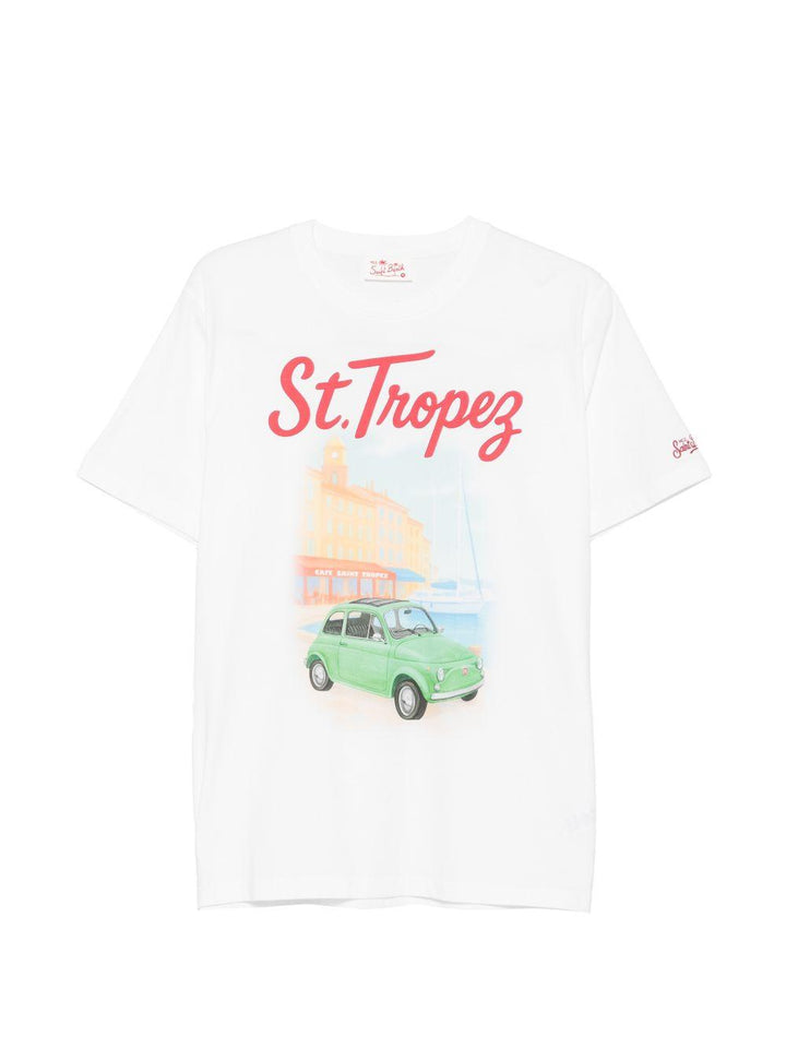 T-shirt bianca in cotone con stampa 