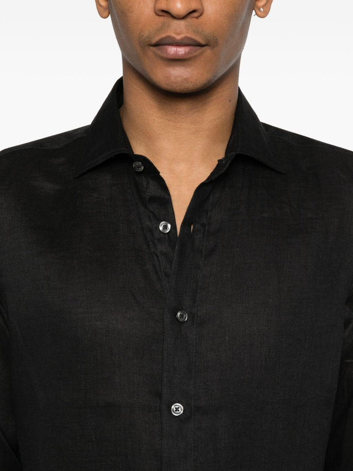 Camicia nera in lino con bottoni 