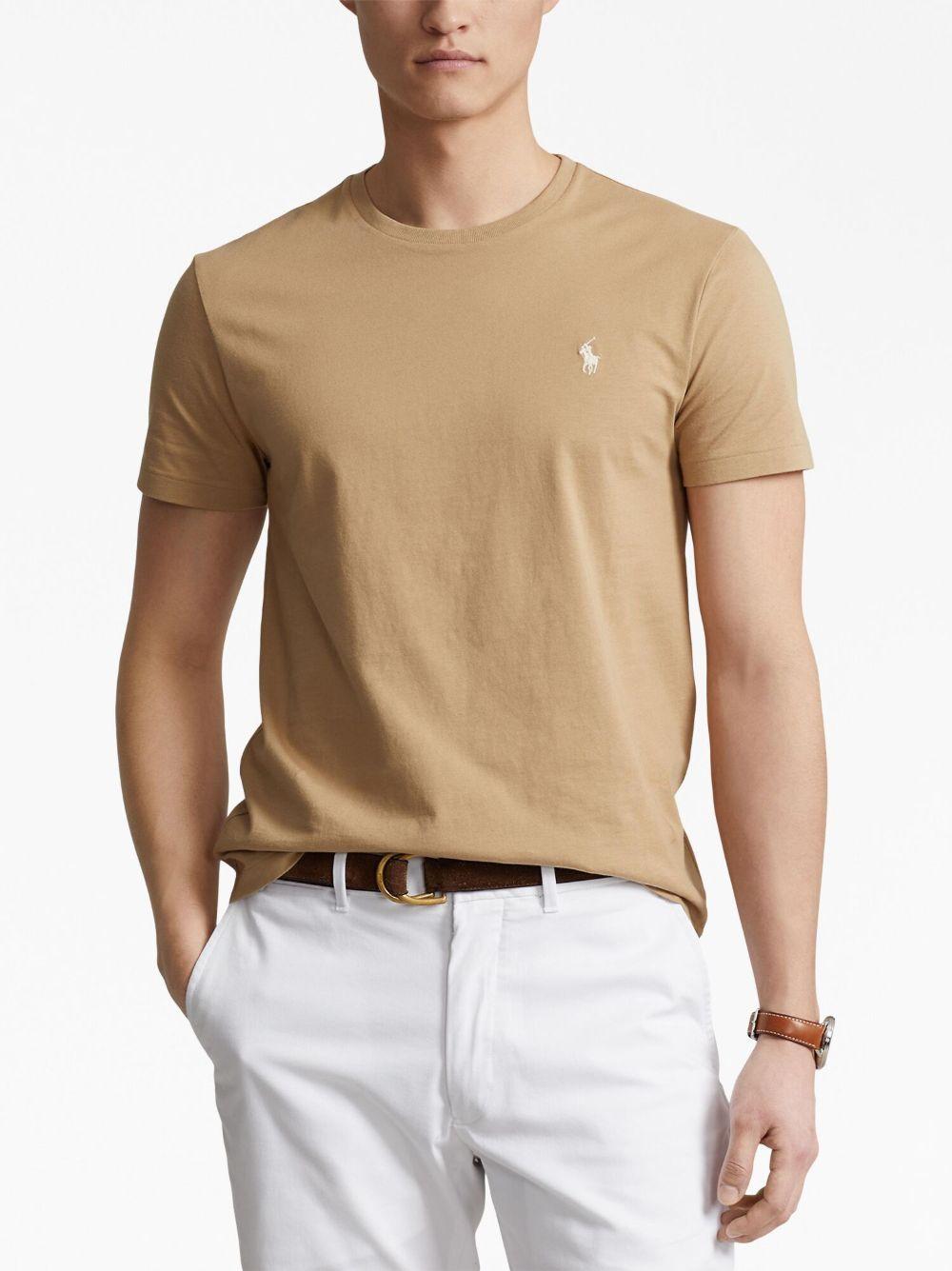 T-shirt marrone chiaro in cotone con ricamo Polo Pony 