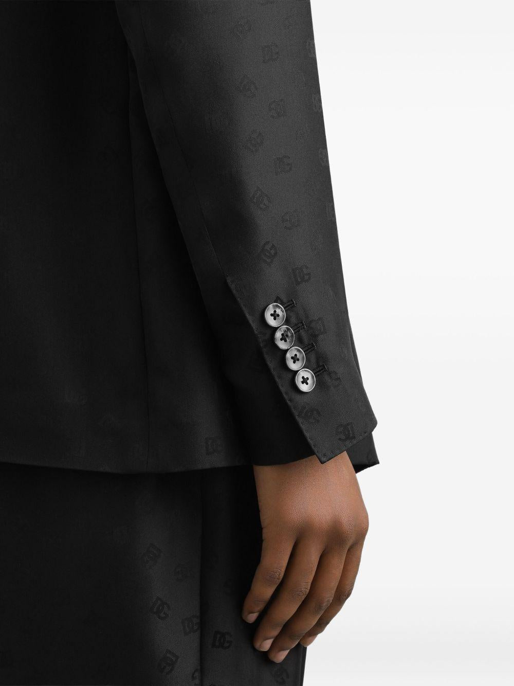 Blazer nero con logo jacquard 