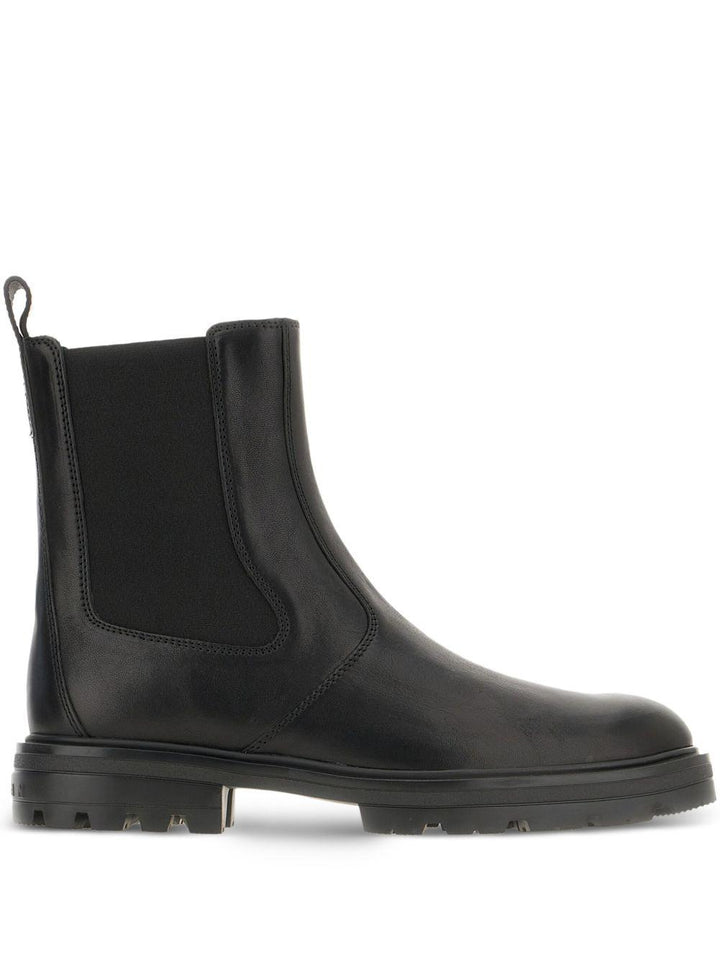 Stivali neri in pelle con inserti elasticizzati 