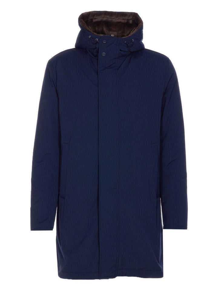 Parka blu navy con cappuccio e fodera in pelliccia sintetica