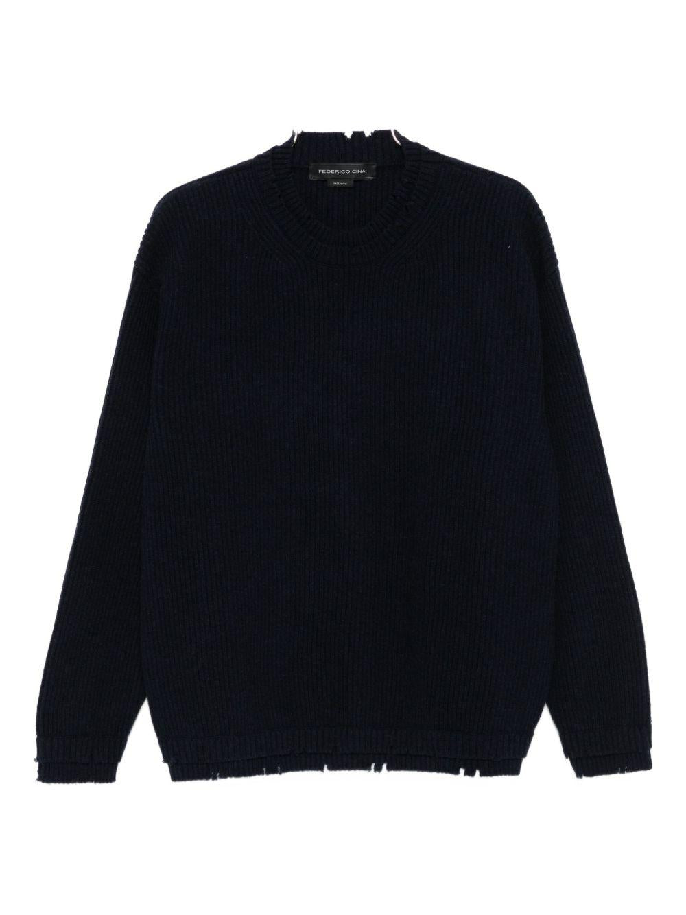 Maglione blu a coste 