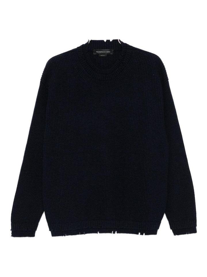 Maglione blu a coste 