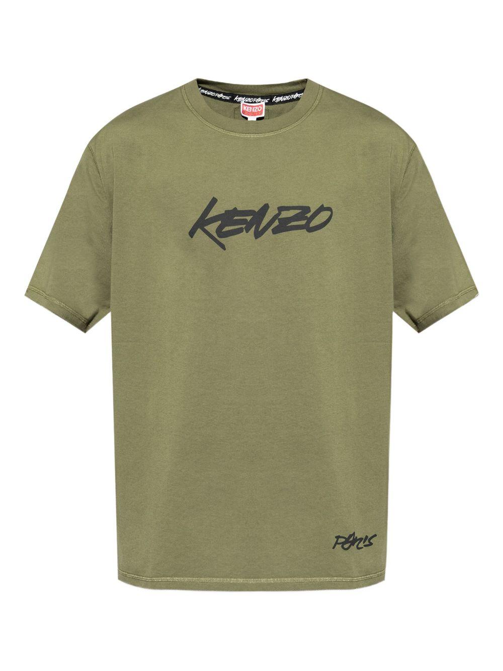 T-shirt kaki in cotone biologico con logo 