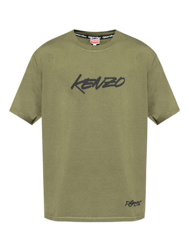 T-shirt kaki in cotone biologico con logo 