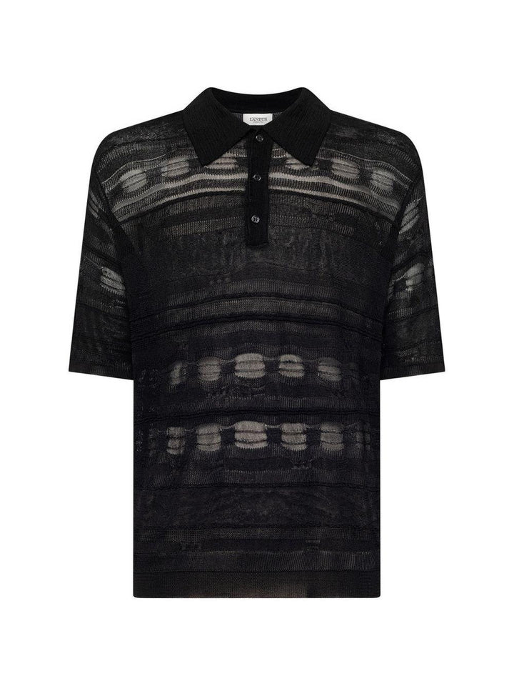 Polo nera in maglia semi trasparente 
