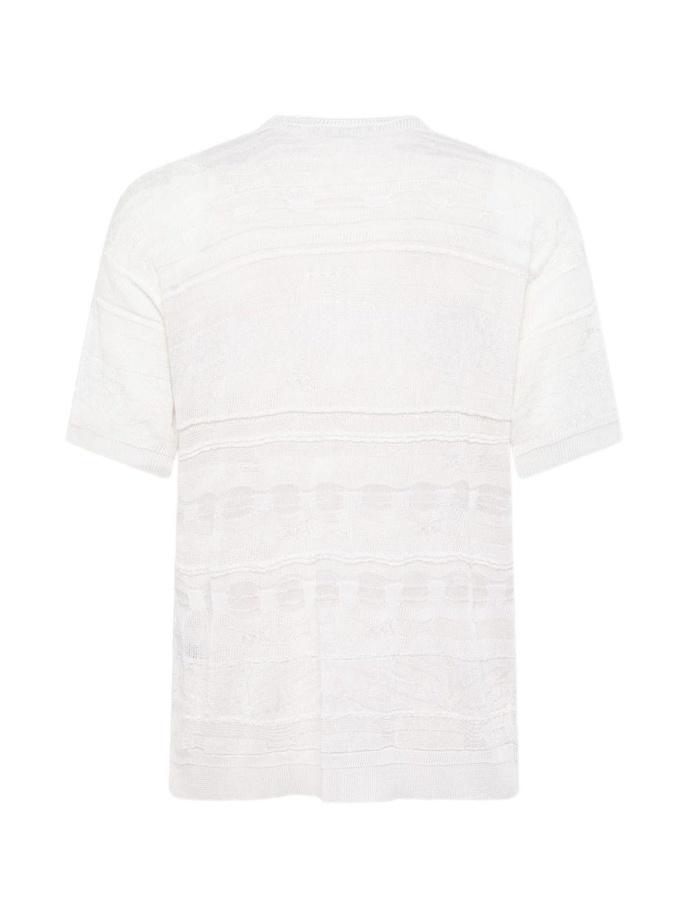 T-shirt panna in maglia con trasparenze 