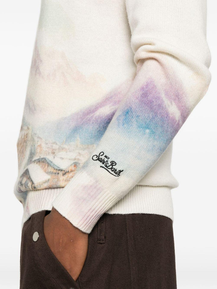 Maglione bianco girocollo Heron con stampa 