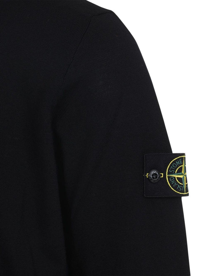 Felpa nera in lana con girocollo e logo 