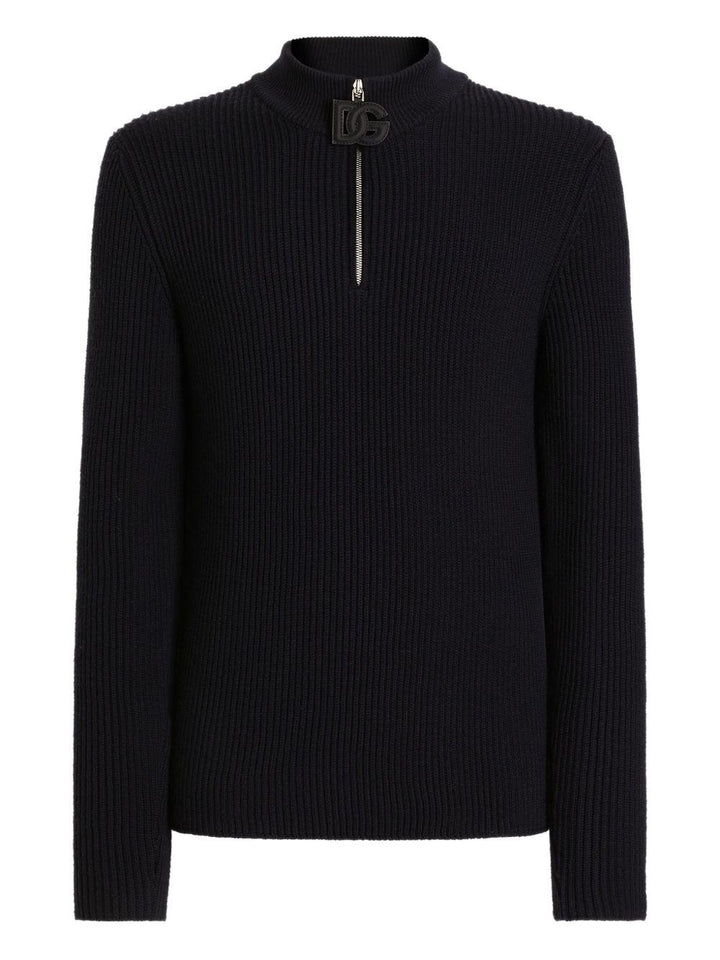 Maglione blu con mezza zip e logo 