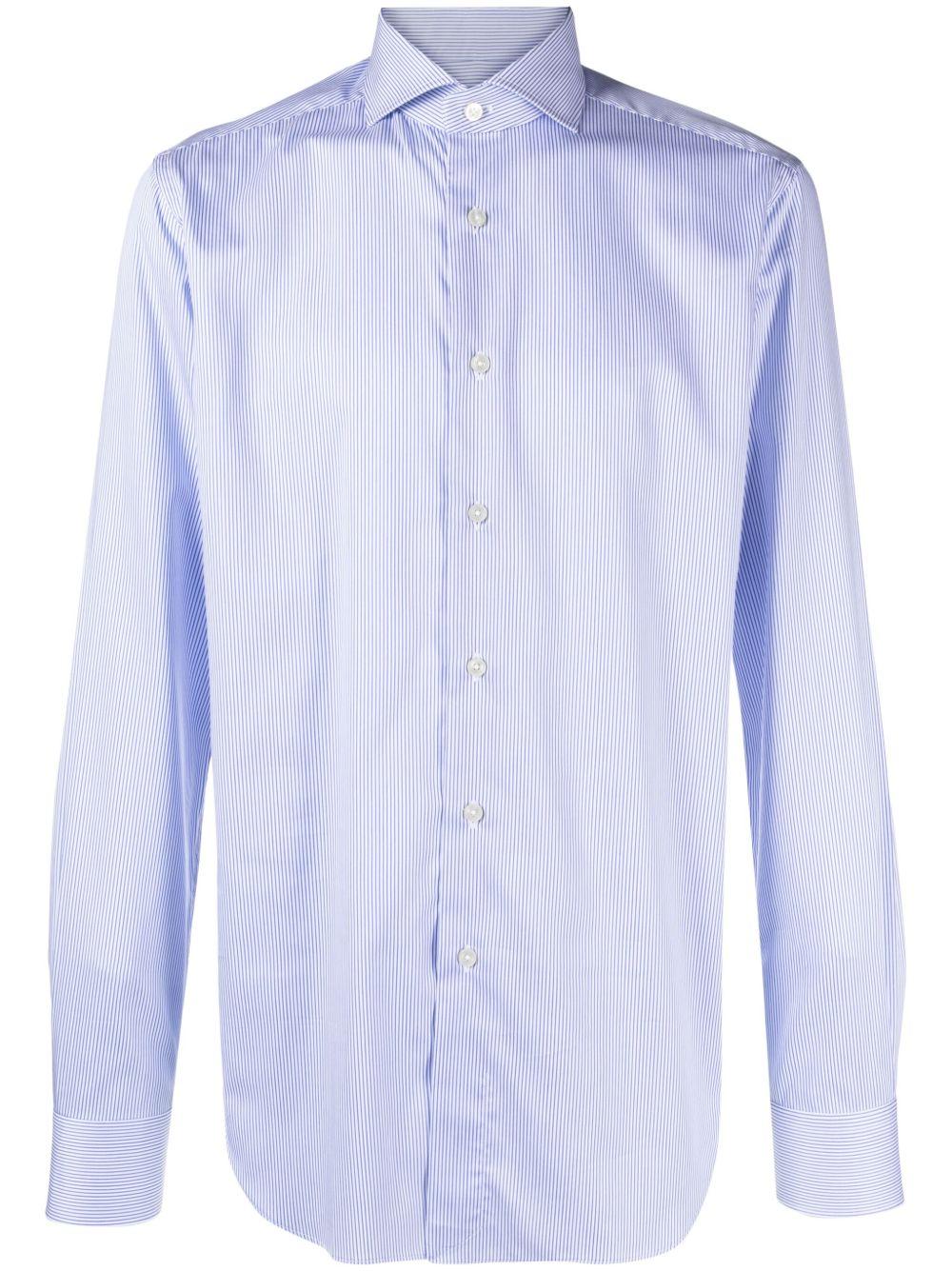Camicia gessata blu e bianco in cotone 