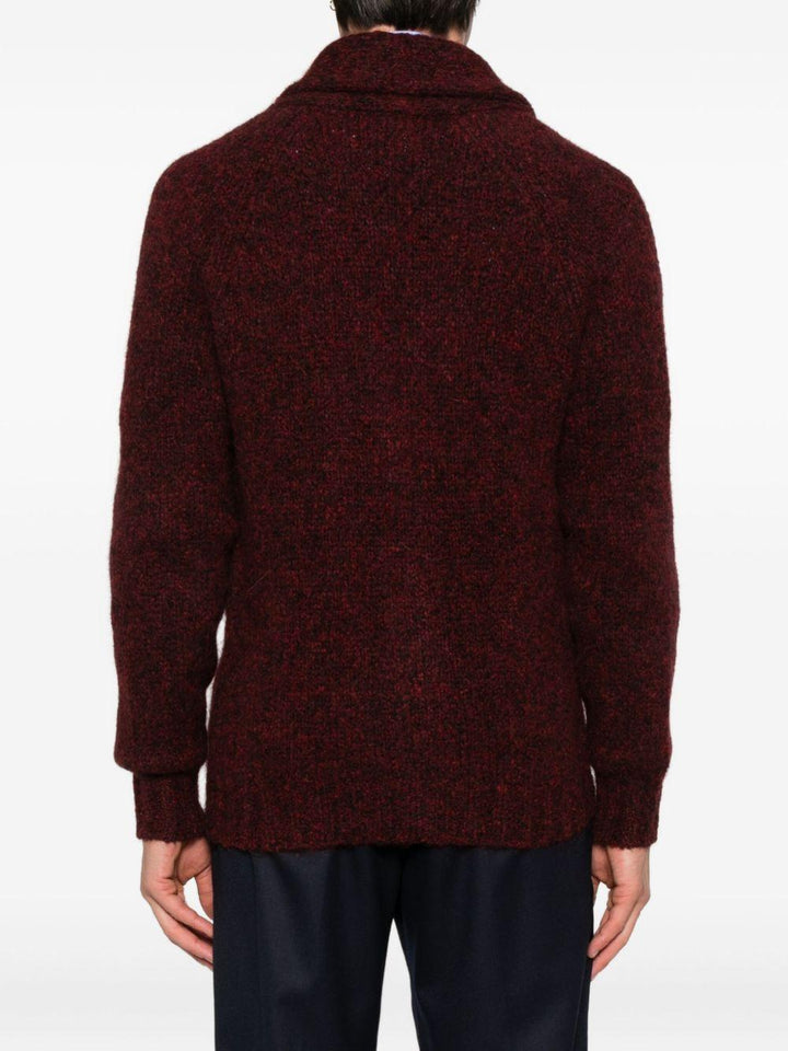 Cardigan bordeaux in cashmere con scollo a scialle 