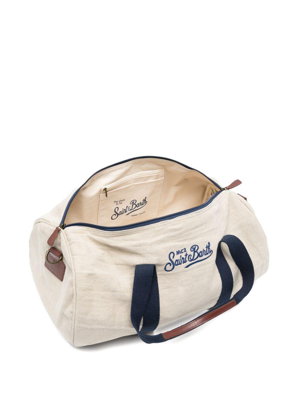Borsone beige chiaro con logo ricamato 