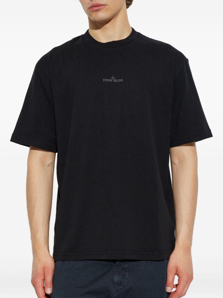 T-shirt nera in cotone con stampa Compass 