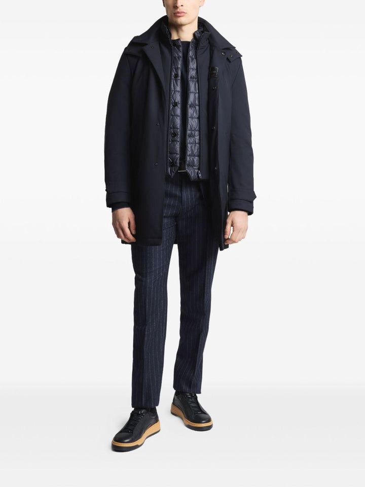 Cappotto blu navy con cappuccio 